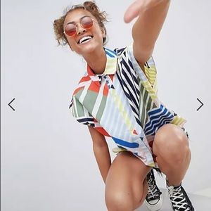 ASOS Design Cotton Boxy Shirt in Bright Abstract